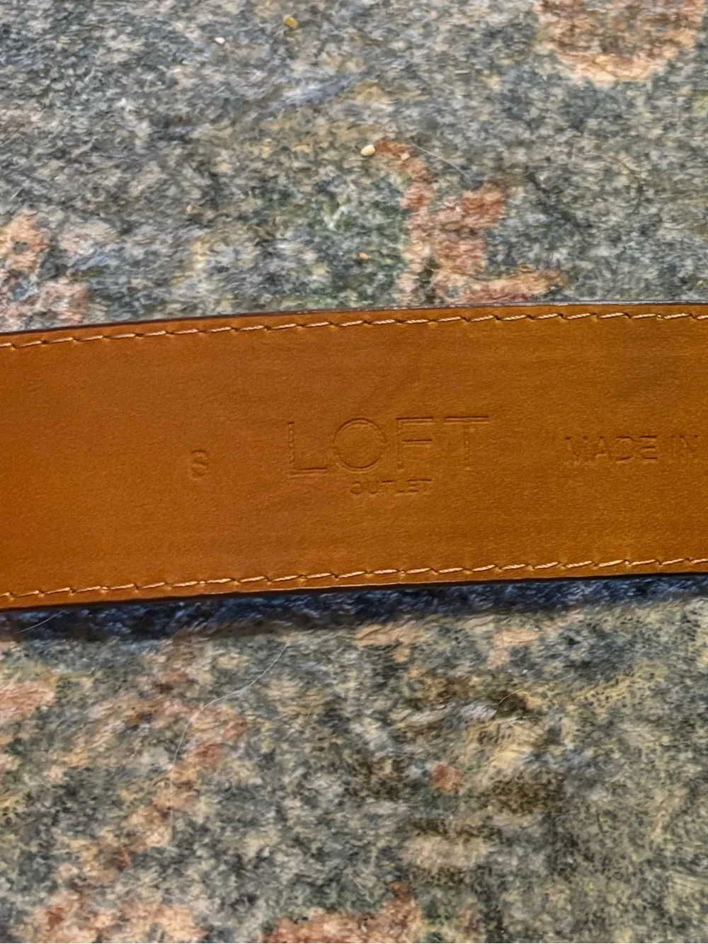 LOFT Tan Leather Belt with Brass-Tone Rounded Buckle